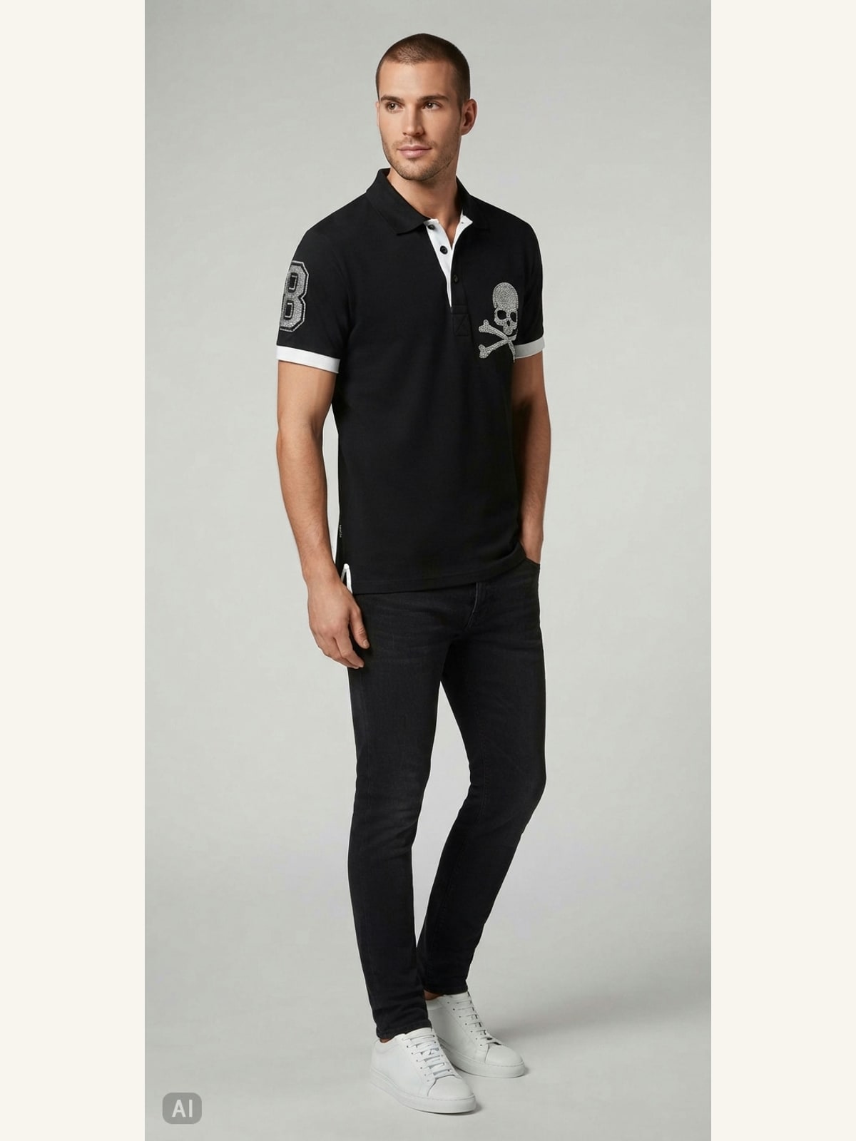 AI image of Philipp Plein Skull & Crossbones Embellished Polo