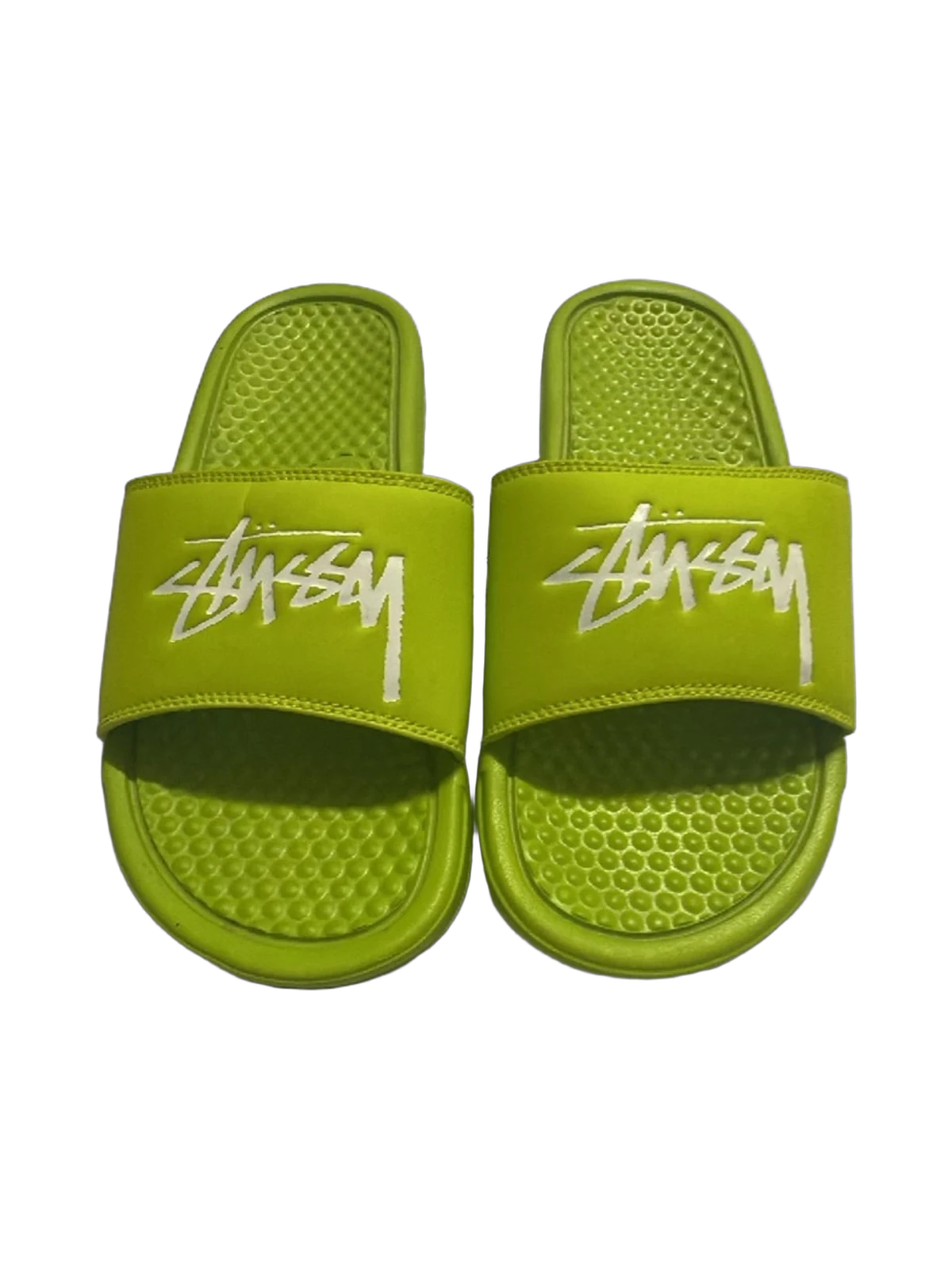 Stüssy Logo Slide Sandals in Lime Green