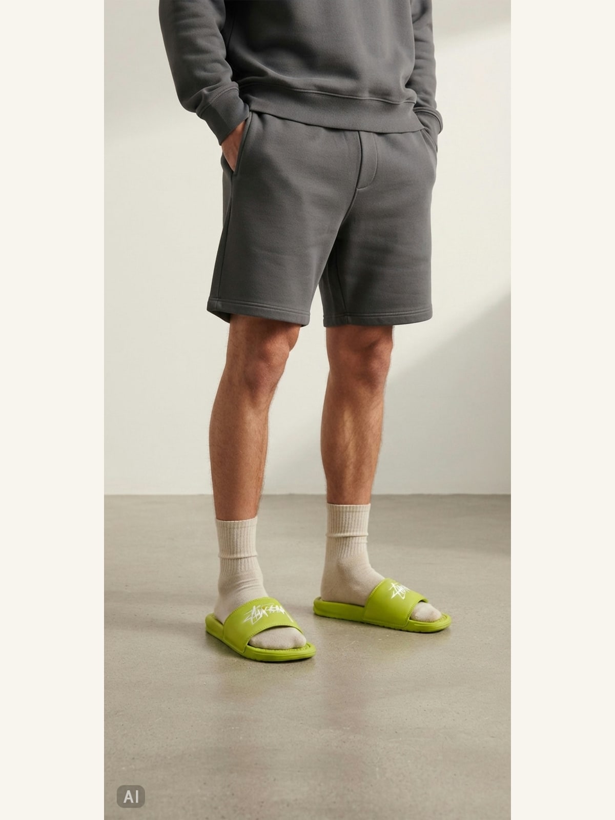 AI image of Stüssy Logo Slide Sandals in Lime Green