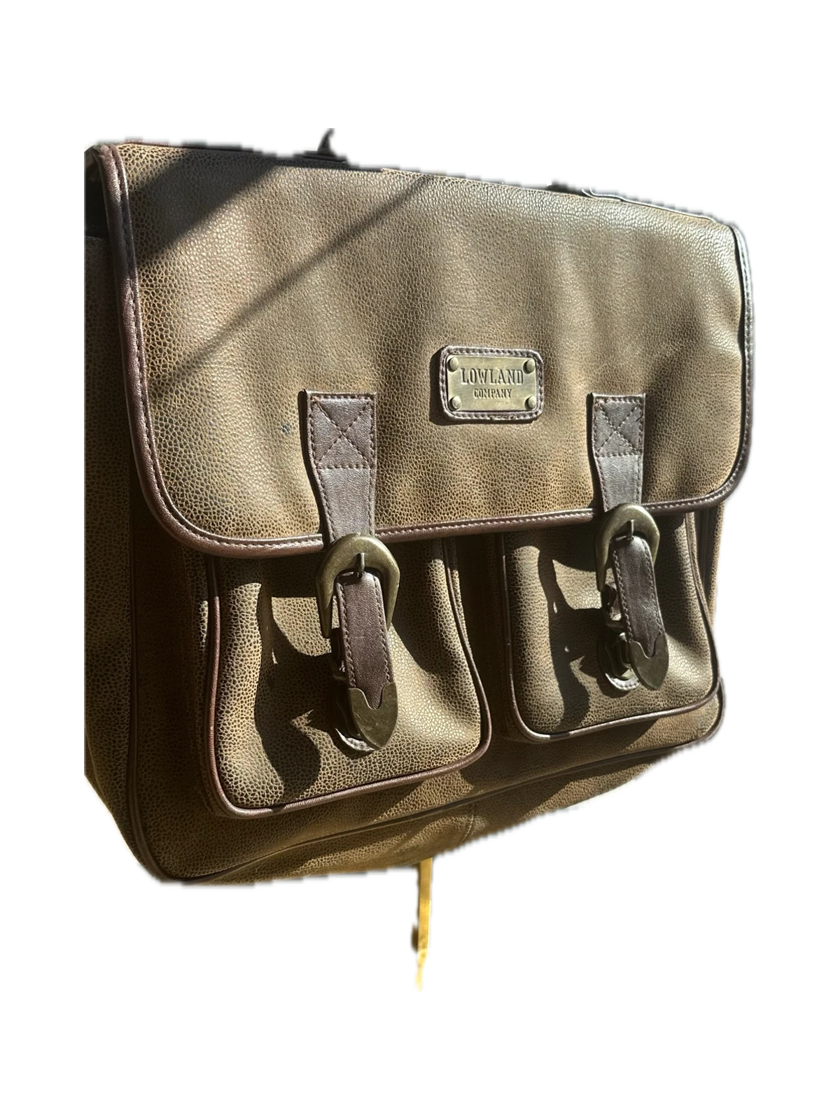 Lowland Company Leather Messenger Bag with Two Front Buckle Pockets