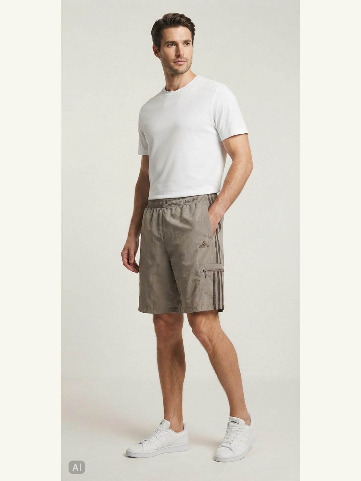 AI image of Adidas 3-Stripes Woven Shorts in Khaki