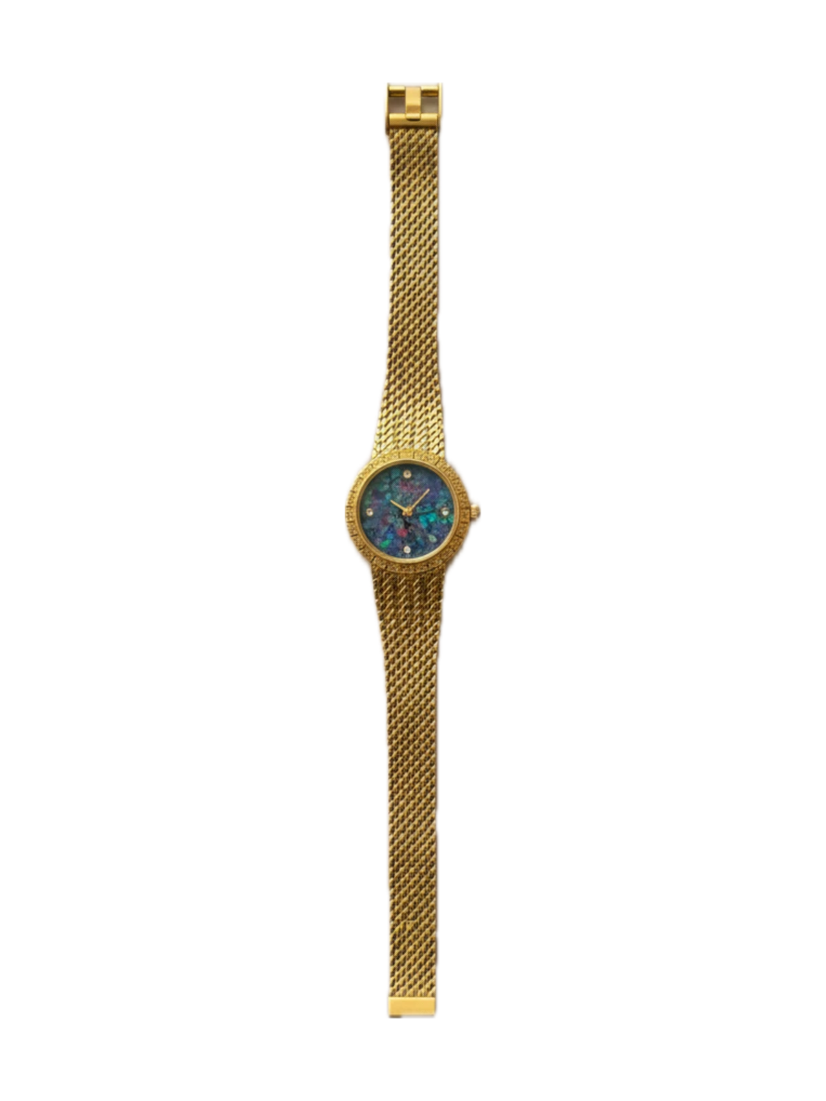 Gold-tone mesh bracelet watch with opal mosaic dial