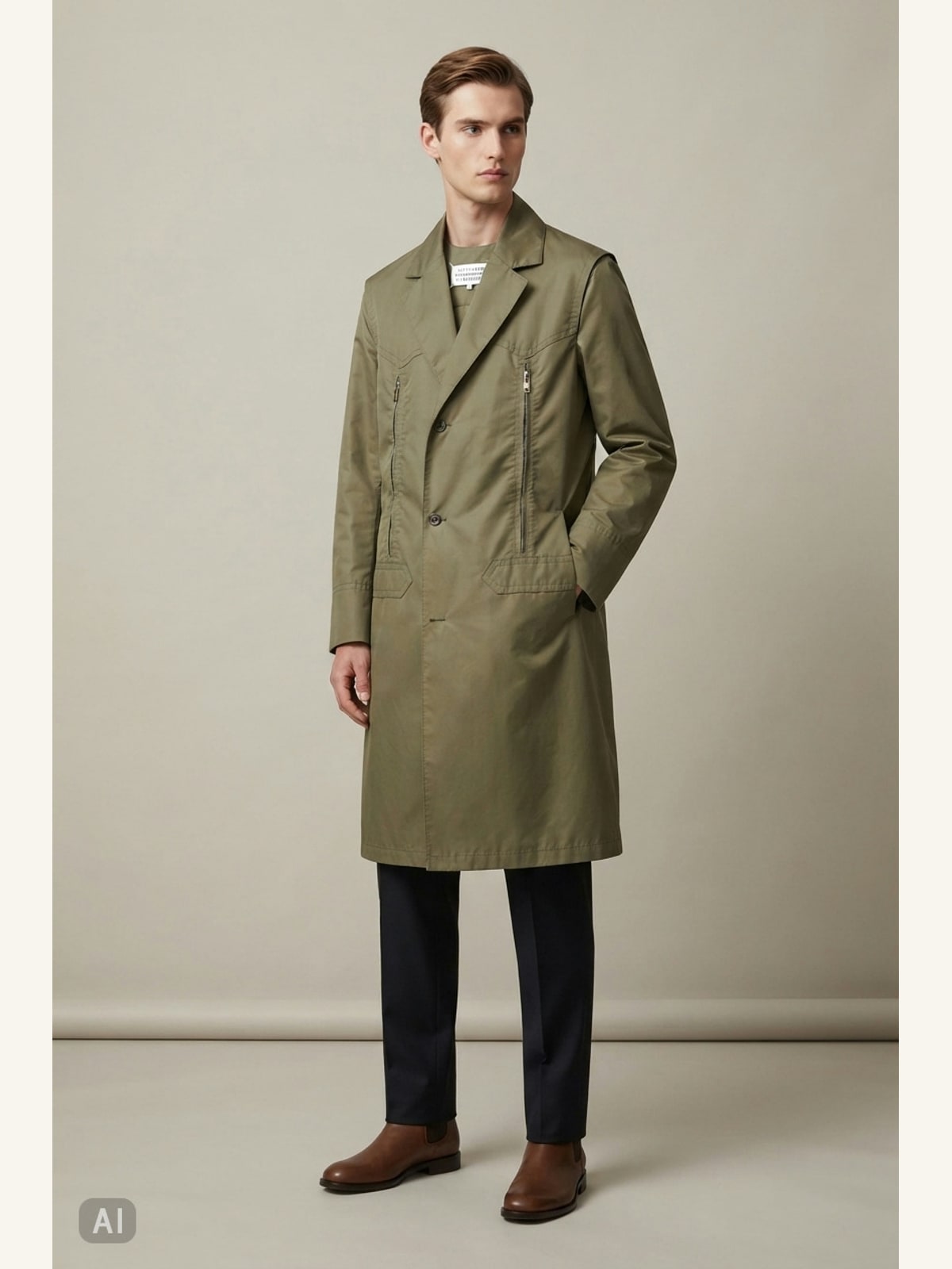 AI image of Maison Martin Margiela Olive Trench Coat